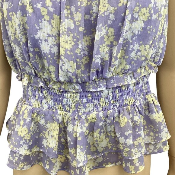 ASTR The Label Women's Floral Smocked Peplum Top Size XL Xlarge Purple - Picture 7 of 8